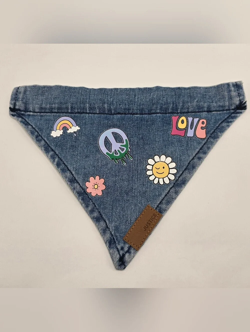 Denim Dog Bandana XS / S Justice Flower Peace Sign Love Blue Collar Bandana